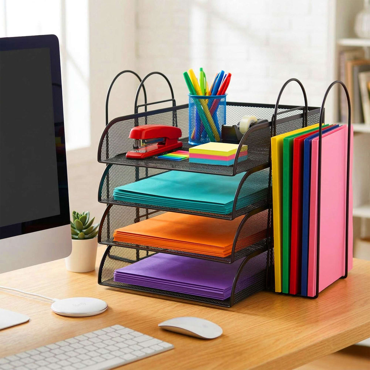 Document Tray Organizer, 4-Compartment A4, Stackable
