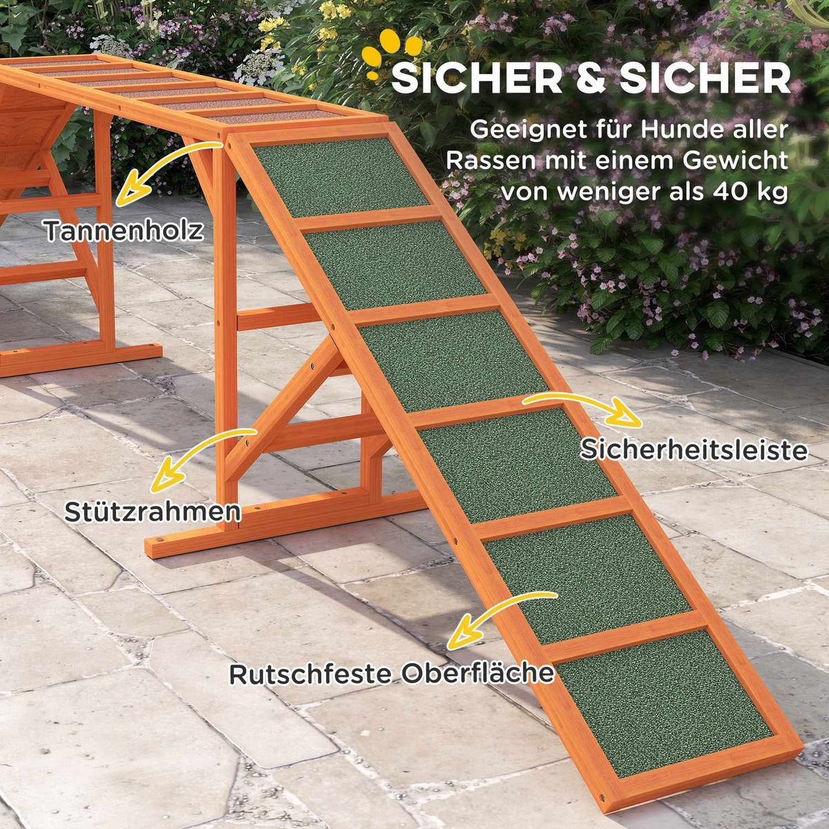 Dog Agility Bridge Agility Equipment for Dogs with Safety Bar, Non-Slip Surface Agility Device for Garden, 325 x 55 x 69 cm, Orange