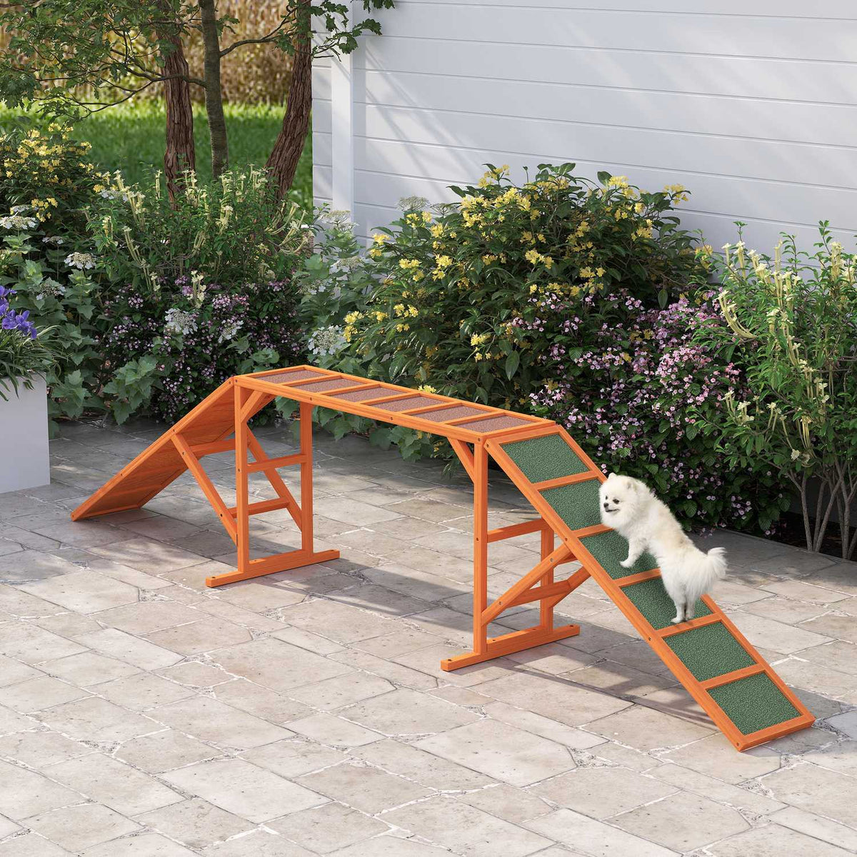 Dog Agility Bridge Agility Equipment for Dogs with Safety Bar, Non-Slip Surface Agility Device for Garden, 325 x 55 x 69 cm, Orange