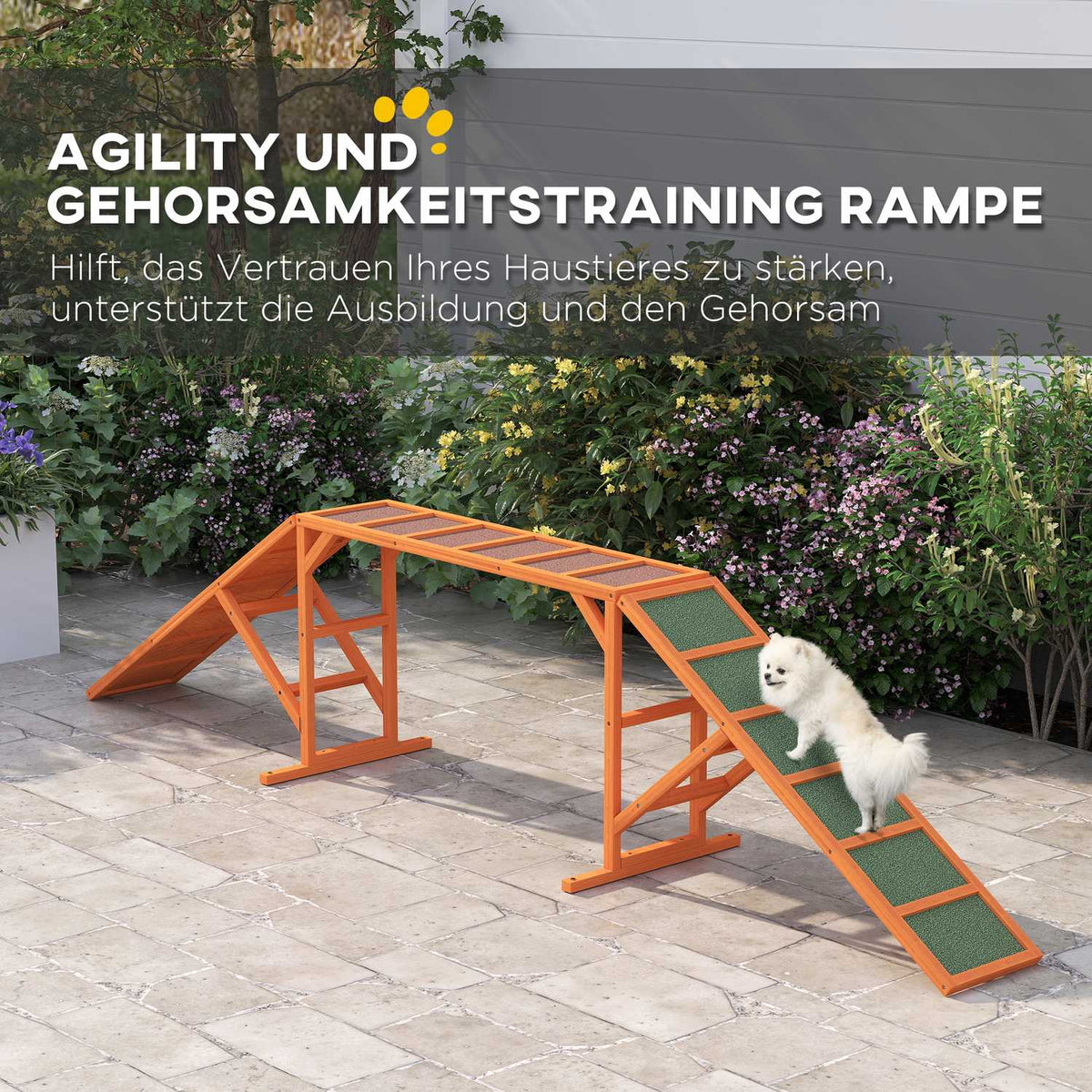 Dog Agility Bridge Agility Equipment for Dogs with Safety Bar, Non-Slip Surface Agility Device for Garden, 325 x 55 x 69 cm, Orange