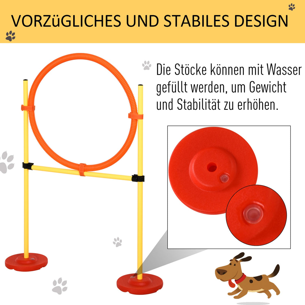 Dog Agility Hurdles Set, Dog Training Set, Obstacle Course, Plastic, Polyester, Yellow, 128 X 23 X 9-100 Cm