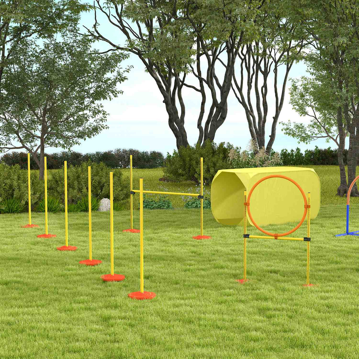Dog Agility Hurdles Set, Dog Training Set, Obstacle Course, Plastic, Polyester, Yellow, 128 X 23 X 9-100 Cm