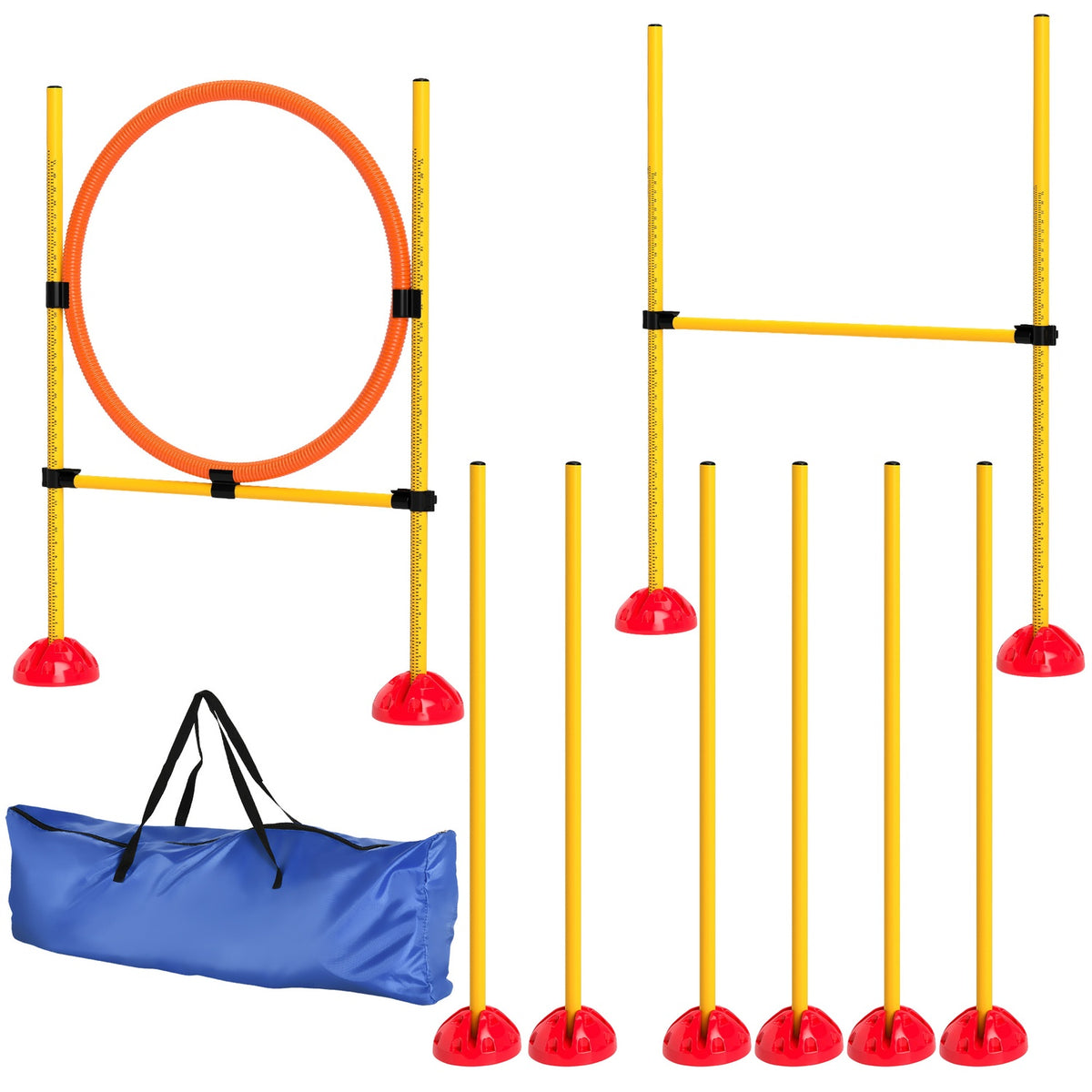 Dog Agility Set, 4-piece fillable agility equipment for dog training, hurdle set with slalom poles, height-adjustable, hurdles, jump ring, coordination training for games, training