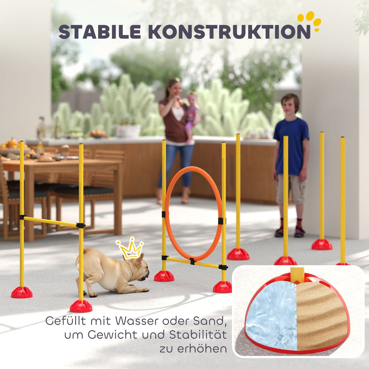 Dog Agility Set, 4-piece fillable agility equipment for dog training, hurdle set with slalom poles, height-adjustable, hurdles, jump ring, coordination training for games, training