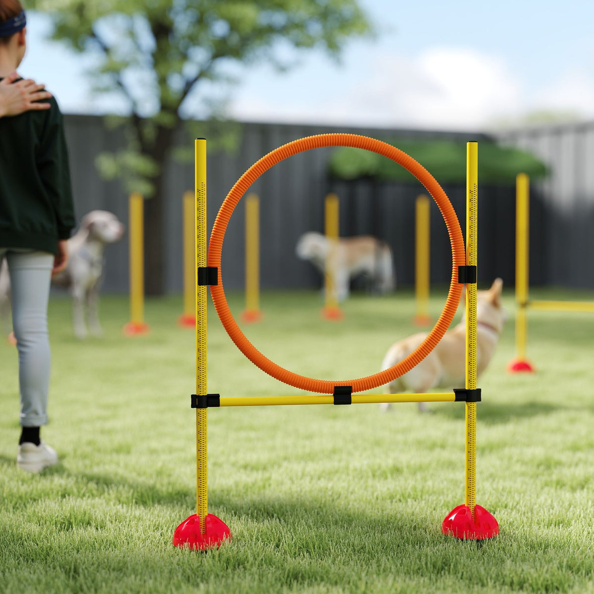 Dog Agility Set, 4-piece fillable agility equipment for dog training, hurdle set with slalom poles, height-adjustable, hurdles, jump ring, coordination training for games, training