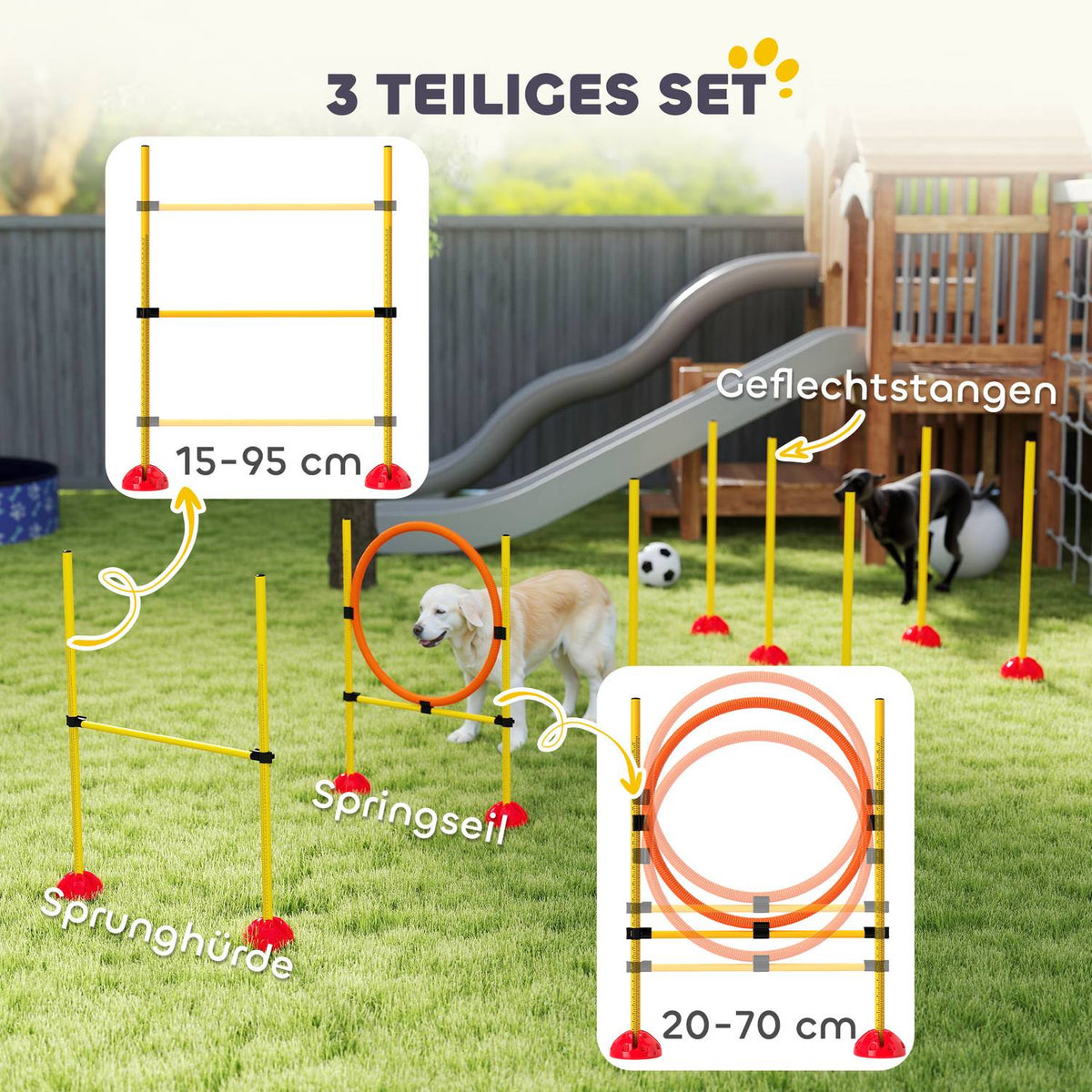 Dog Agility Set, 4-piece fillable agility equipment for dog training, hurdle set with slalom poles, height-adjustable, hurdles, jump ring, coordination training for games, training