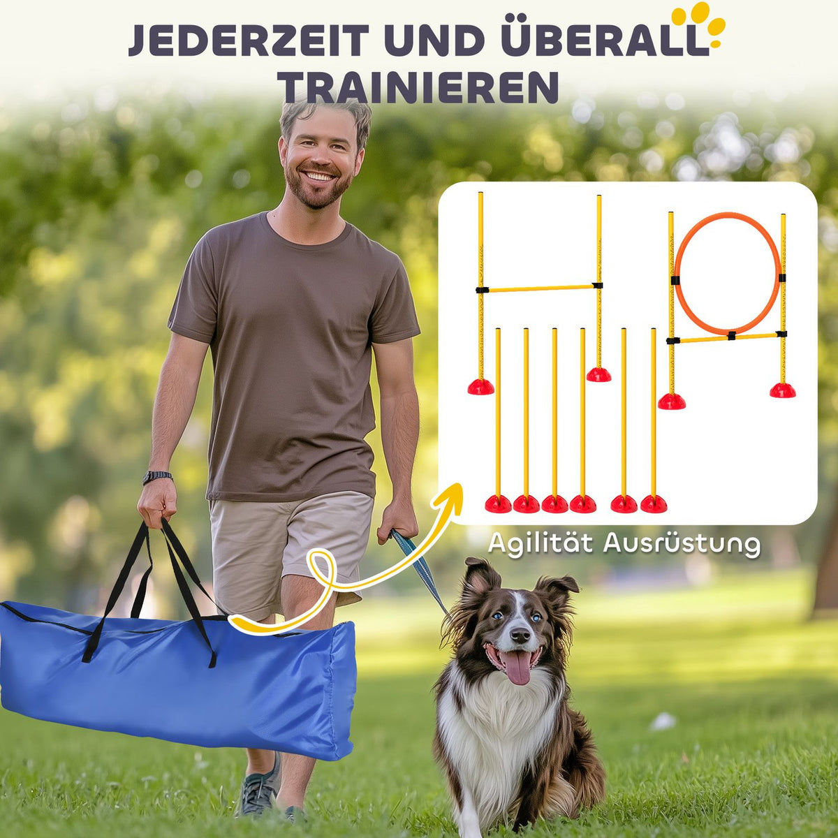 Dog Agility Set, 4-piece fillable agility equipment for dog training, hurdle set with slalom poles, height-adjustable, hurdles, jump ring, coordination training for games, training