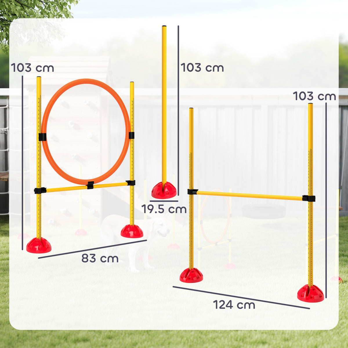 Dog Agility Set, 4-piece fillable agility equipment for dog training, hurdle set with slalom poles, height-adjustable, hurdles, jump ring, coordination training for games, training