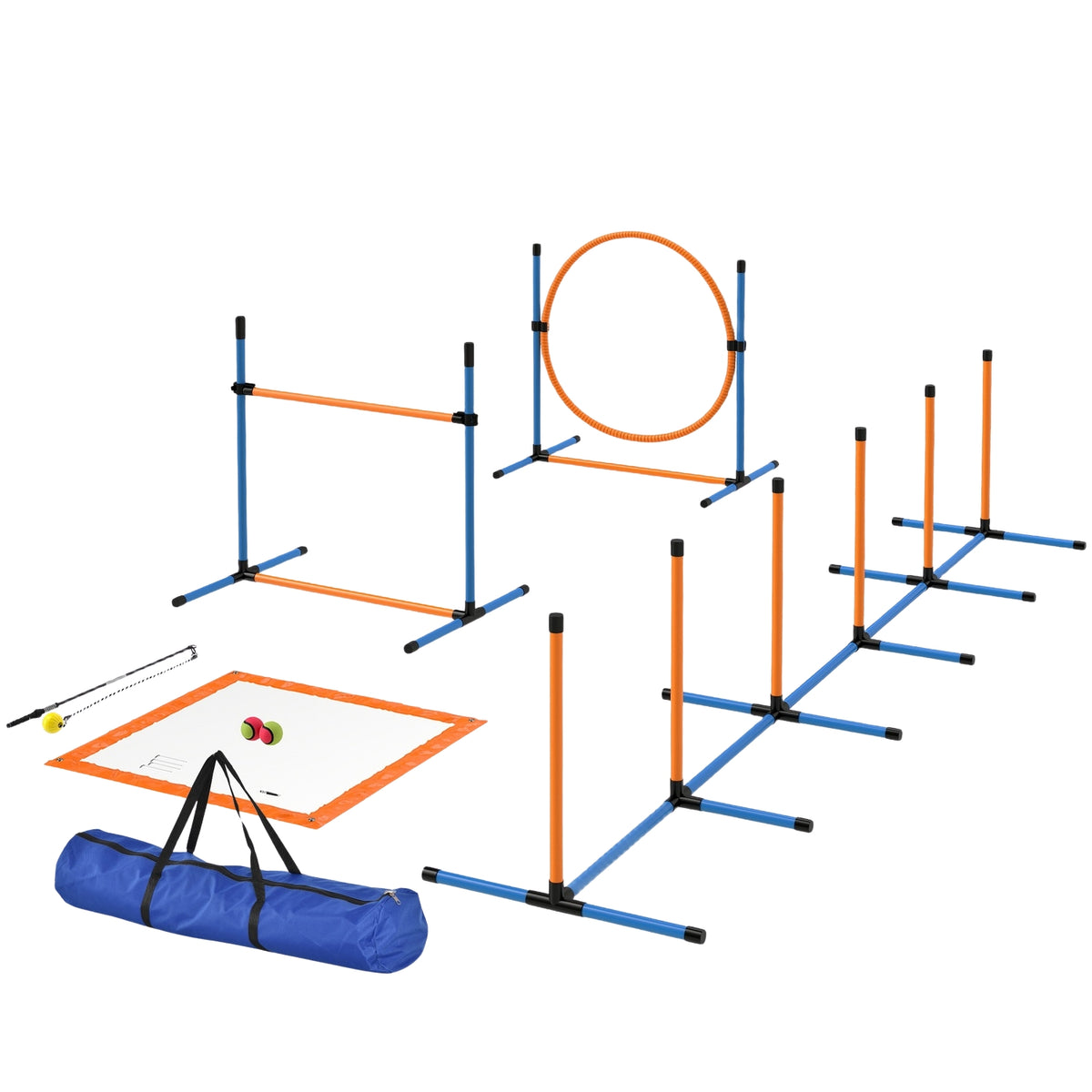 Dog Agility Set 9 Pieces Agility Equipment for Dog Training Hurdle Set with Slalom Poles Jump Hoop 2 Balls Height Adjustable Hurdles Coordination Training for Games Training