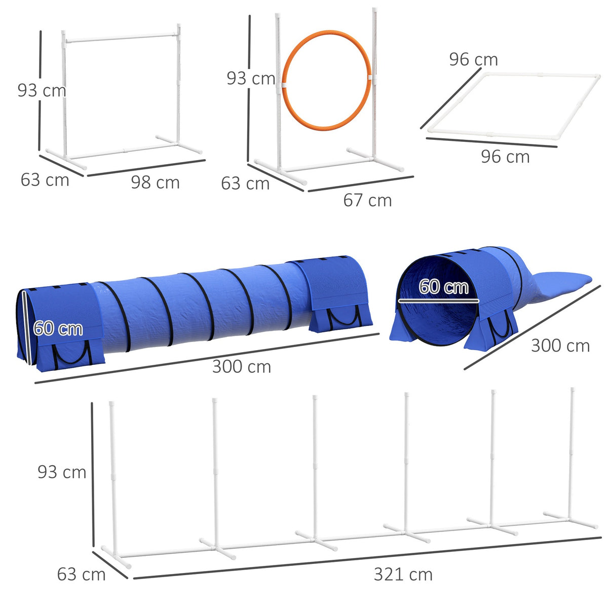 Dog Agility Set, Set Of 7 With Height-Adjustable Agility Hurdles, Braided Poles, Break Box, Tunnel, Jump Ring, Hurdle Set Including Whistle