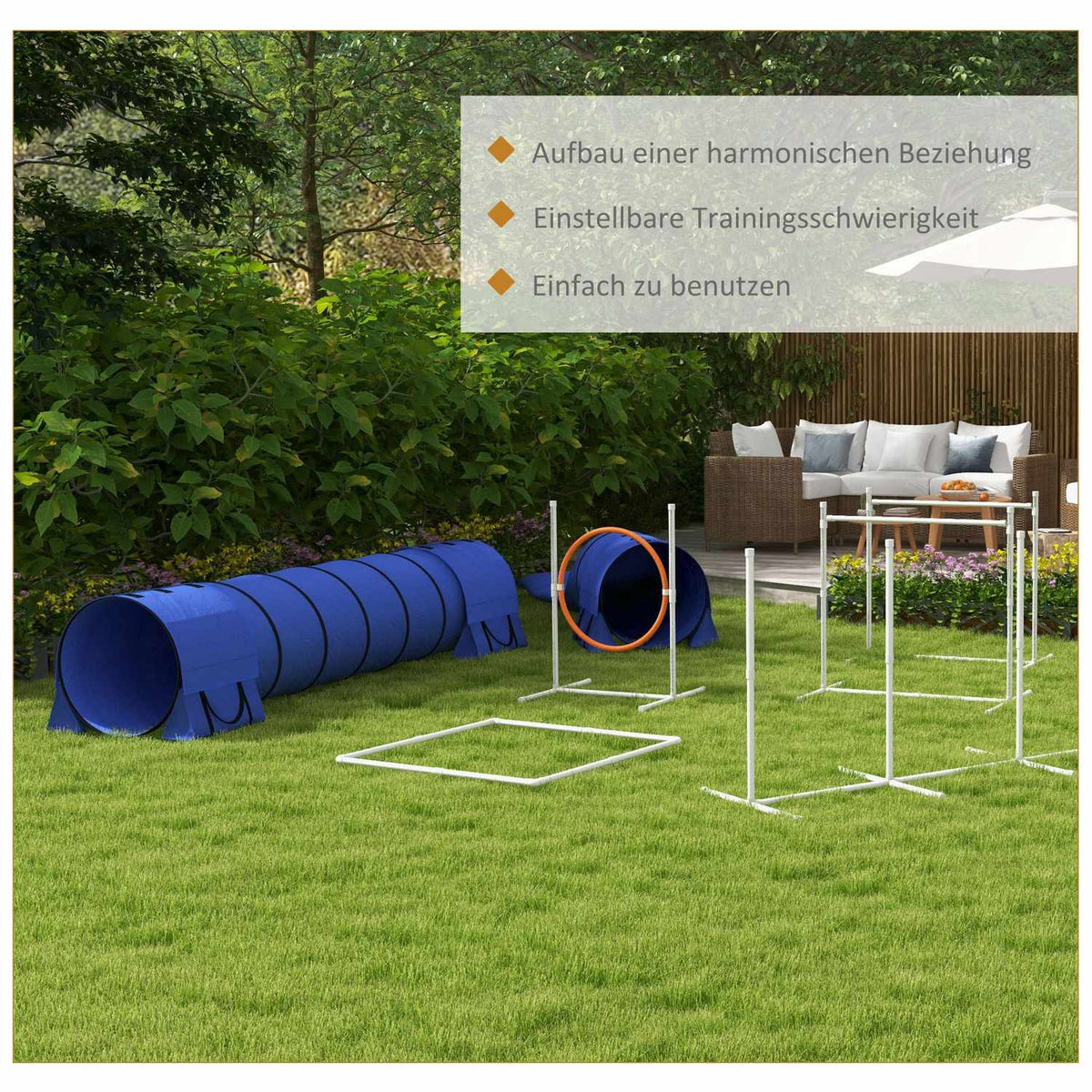 Dog Agility Set, Set Of 7 With Height-Adjustable Agility Hurdles, Braided Poles, Break Box, Tunnel, Jump Ring, Hurdle Set Including Whistle