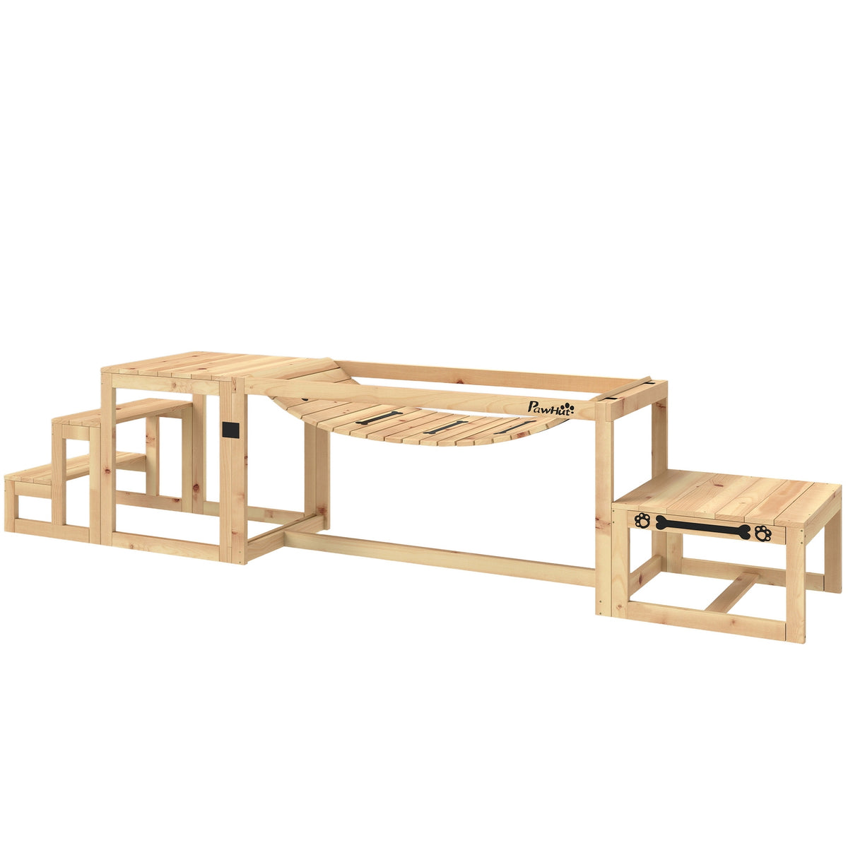 Dog Agility Set, Set of 4 Dog Training with Bridge, Stairs, Platform, Agility Equipment Made of Fir Wood for Large Dogs up to 40 kg, Natural Wood