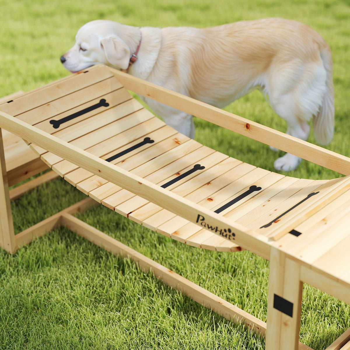 Dog Agility Set, Set of 4 Dog Training with Bridge, Stairs, Platform, Agility Equipment Made of Fir Wood for Large Dogs up to 40 kg, Natural Wood