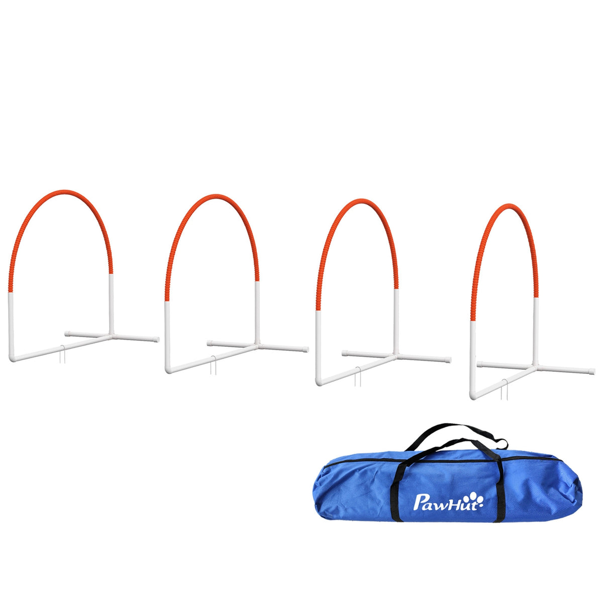 Dog Agility Set, Set of 4 Dog Training with Slalom Poles, Agility Equipment for Dogs with Oxford Carry Bag, Orange