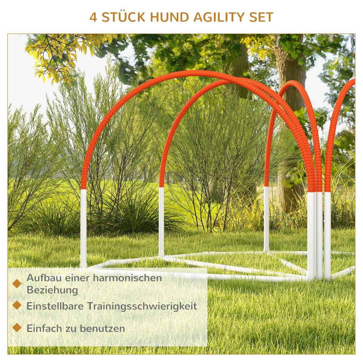Dog Agility Set, Set of 4 Dog Training with Slalom Poles, Agility Equipment for Dogs with Oxford Carry Bag, Orange