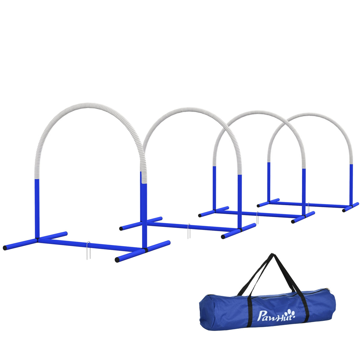 Dog Agility Set of 4, 88 x 64 x 95 cm, with 4 Bows, Carry Bag, Portable, for Older or Very Young Dogs, PE, ABS, White