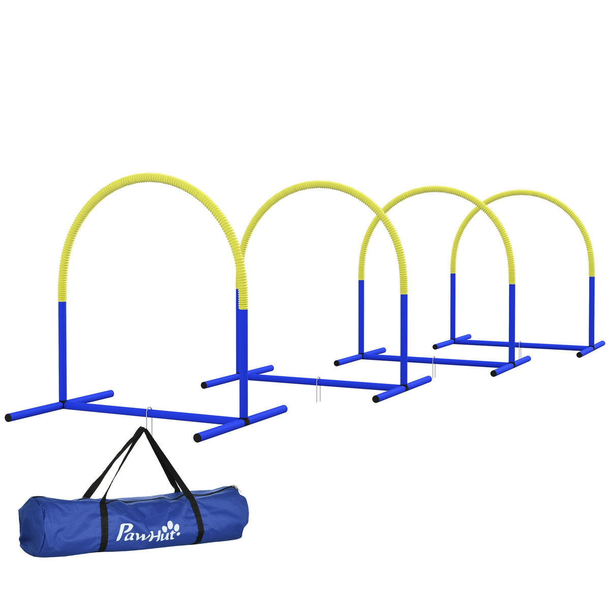 Dog Agility Set of 4, 88 x 64 x 95 cm, with 4 Bows, Carry Bag, Portable, for Older or Very Young Dogs, PE, ABS, Yellow