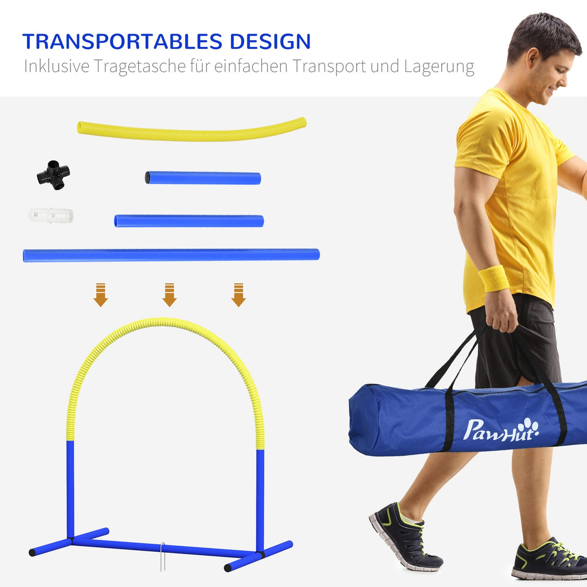 Dog Agility Set of 4, 88 x 64 x 95 cm, with 4 Bows, Carry Bag, Portable, for Older or Very Young Dogs, PE, ABS, Yellow