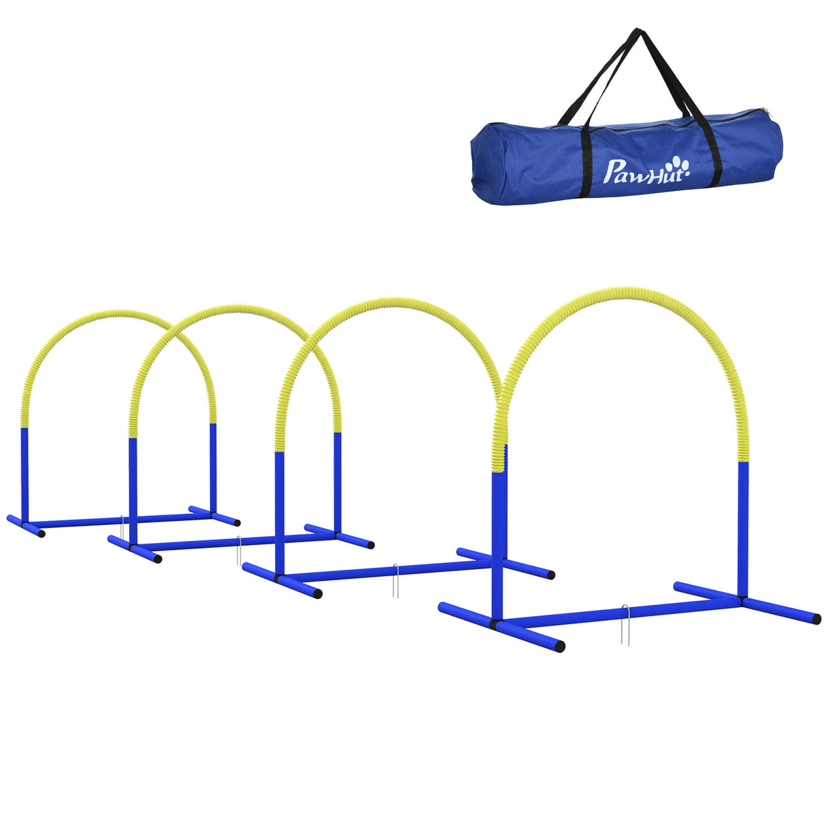 Dog Agility Set of 4, 88 x 64 x 95 cm, with 4 Bows, Carry Bag, Portable, for Older or Very Young Dogs, PE, ABS, Yellow
