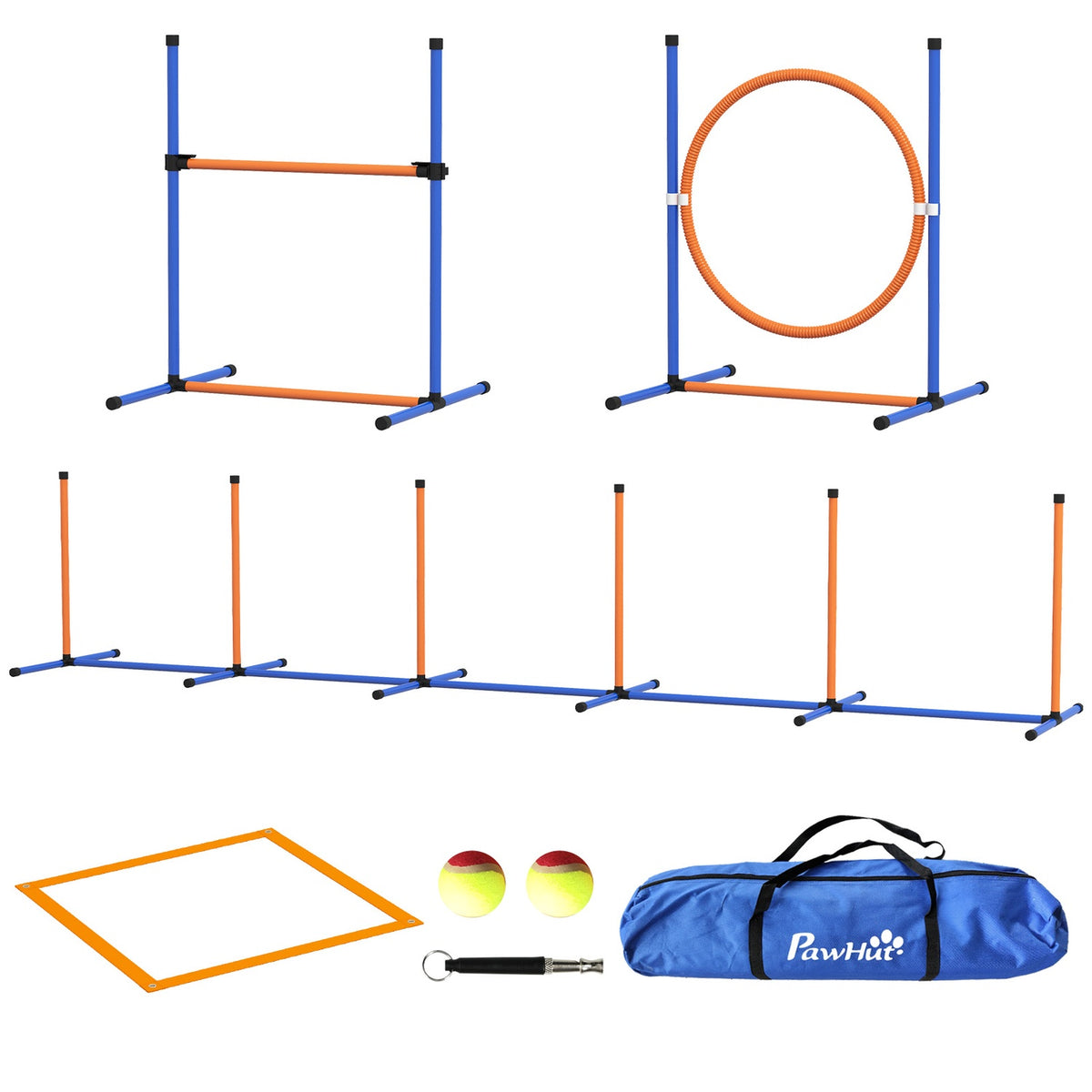 Dog Agility Set, set of 4 dog training with height-adjustable agility hurdles, braided poles, break box, jumping ring, hurdle set