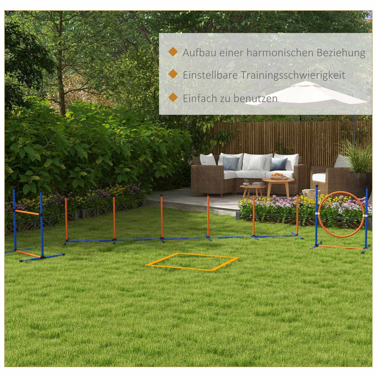 Dog Agility Set, set of 4 dog training with height-adjustable agility hurdles, braided poles, break box, jumping ring, hurdle set