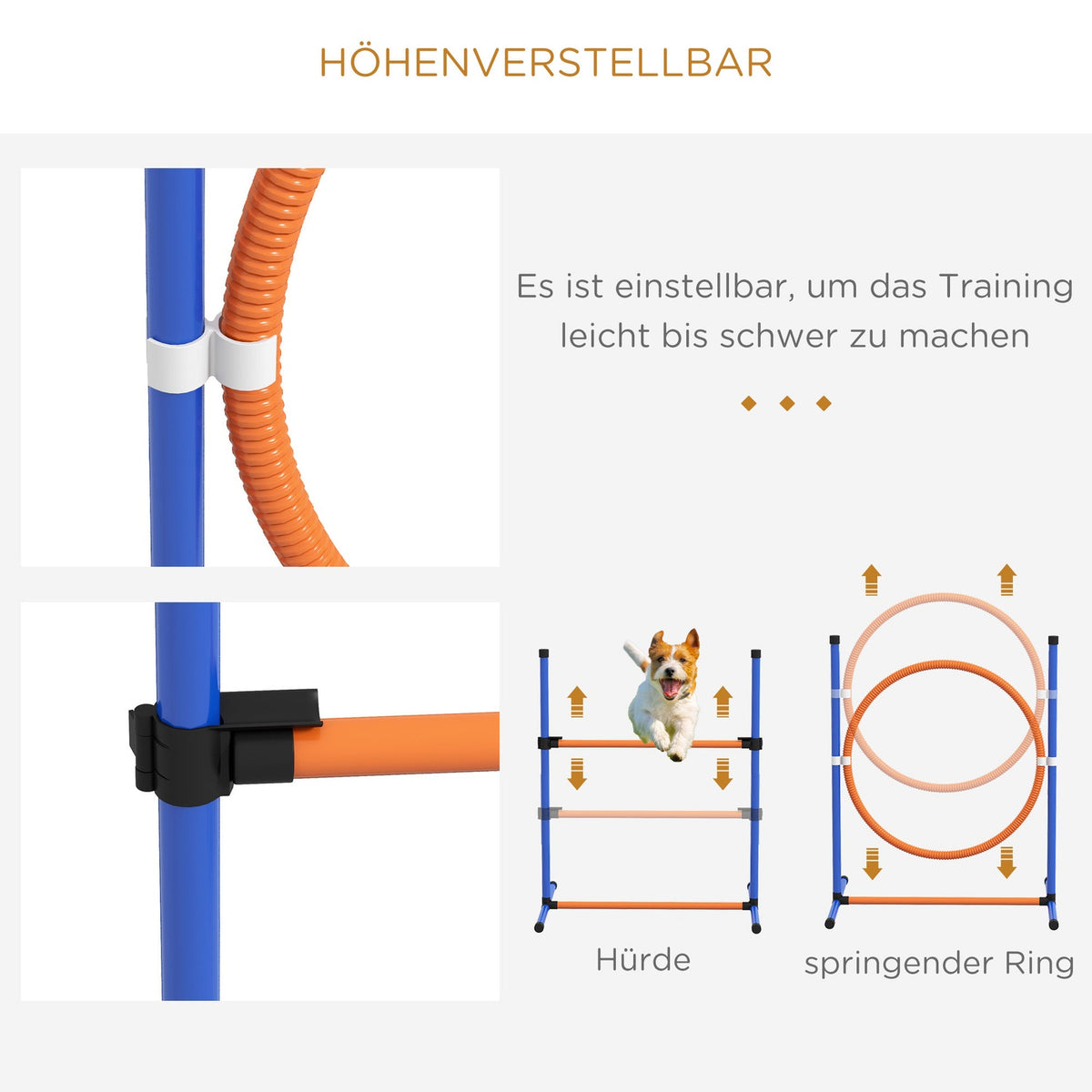 Dog Agility Set, set of 4 dog training with height-adjustable agility hurdles, braided poles, break box, jumping ring, hurdle set