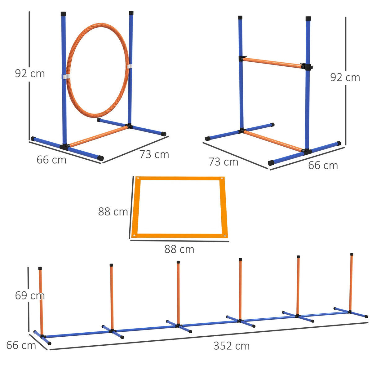 Dog Agility Set, set of 4 dog training with height-adjustable agility hurdles, braided poles, break box, jumping ring, hurdle set