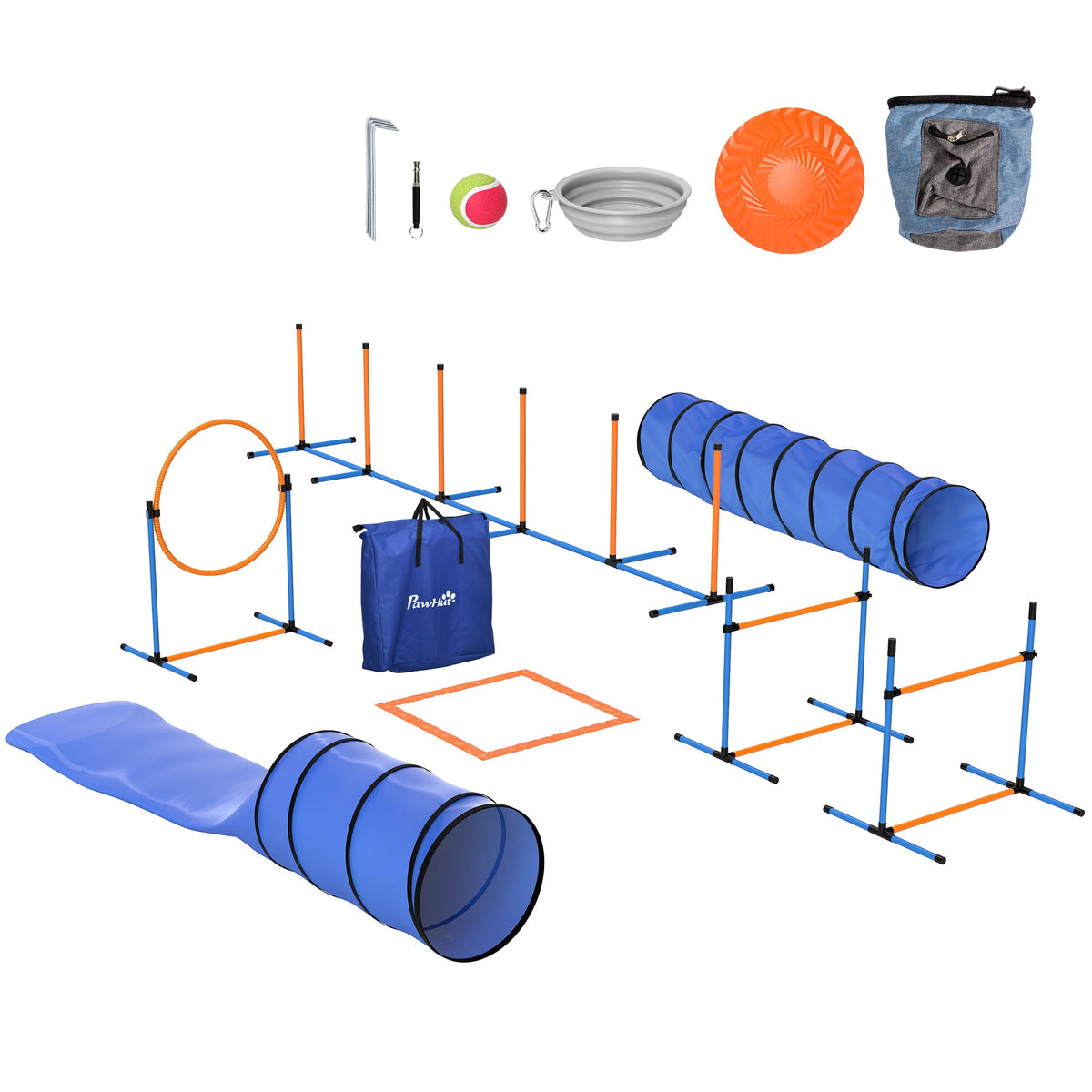 Dog Agility Set with Adjustable Jumps and Tunnel