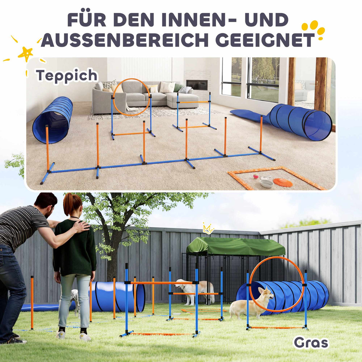 Dog Agility Set with Adjustable Jumps and Tunnel