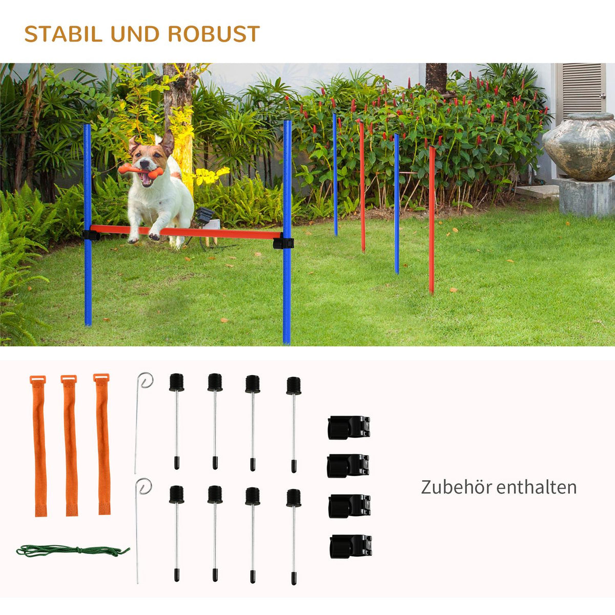 Dog Agility Training Equipment, Agility Exercise Set, Dog Agility Set, 3 In 1 Dog Sports Training Area, Blue+Red