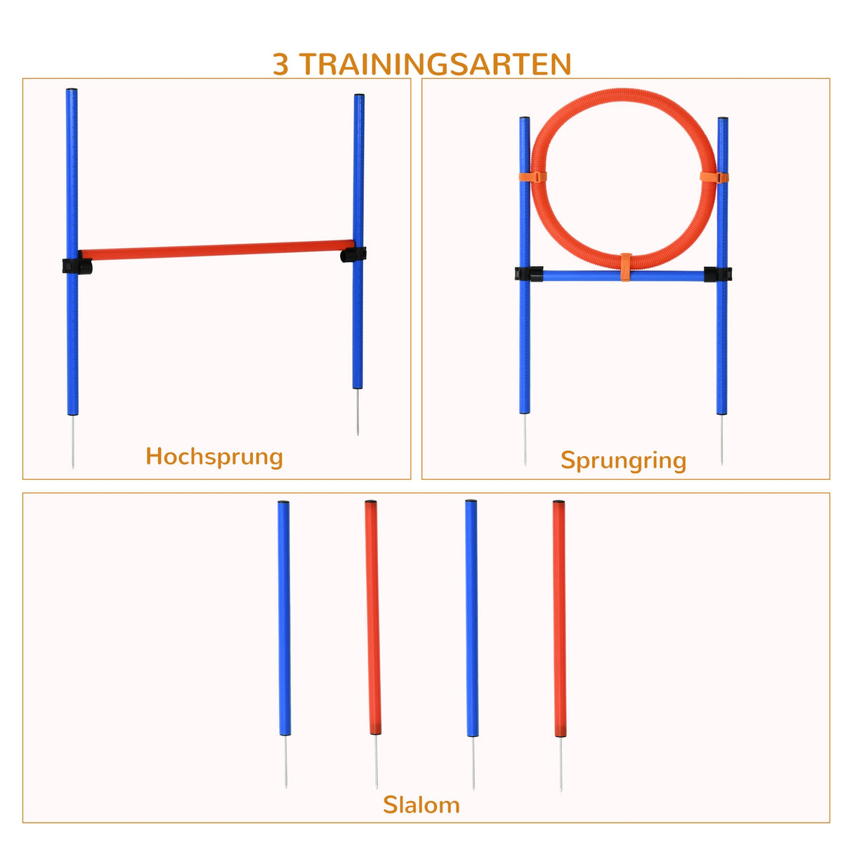 Dog Agility Training Equipment, Agility Exercise Set, Dog Agility Set, 3 In 1 Dog Sports Training Area, Blue+Red