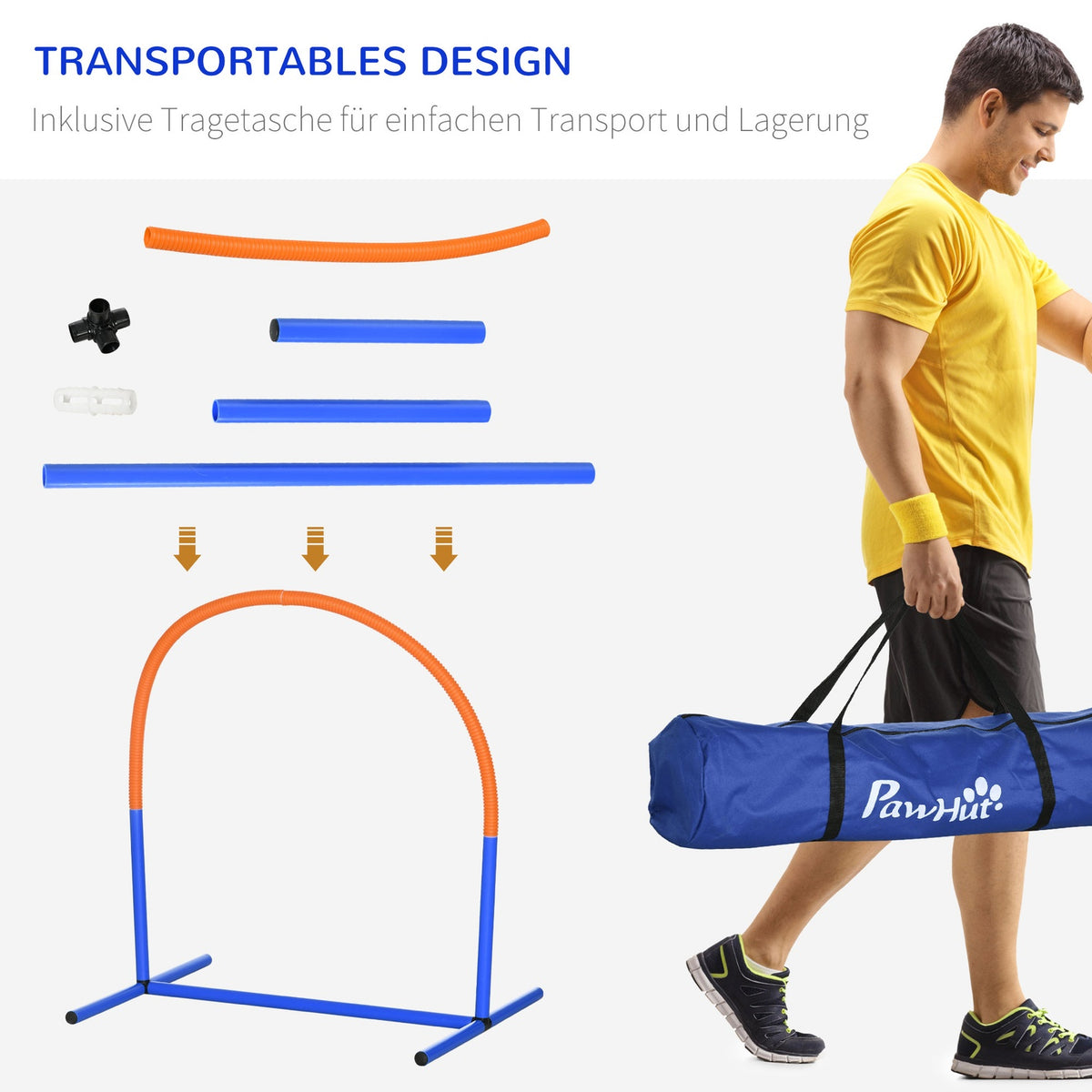 Dog Agility Training Equipment, Dog Agility Set, 4-Piece Dog Training Set With Carry Bag, Blue + Orange, 88 X 64 X 95 Cm