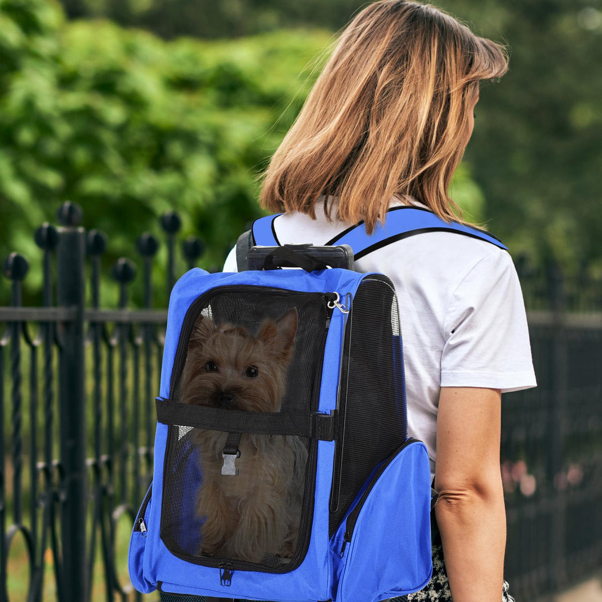 Dog Bag Carrier Bag Dog Trolley 2-In-1, Breathable, Oxford Fabric, Blue, 42X25X55 Cm