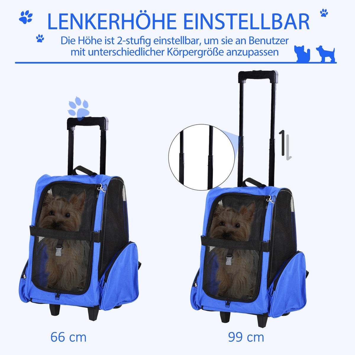 Dog Bag Carrier Bag Dog Trolley 2-In-1, Breathable, Oxford Fabric, Blue, 42X25X55 Cm