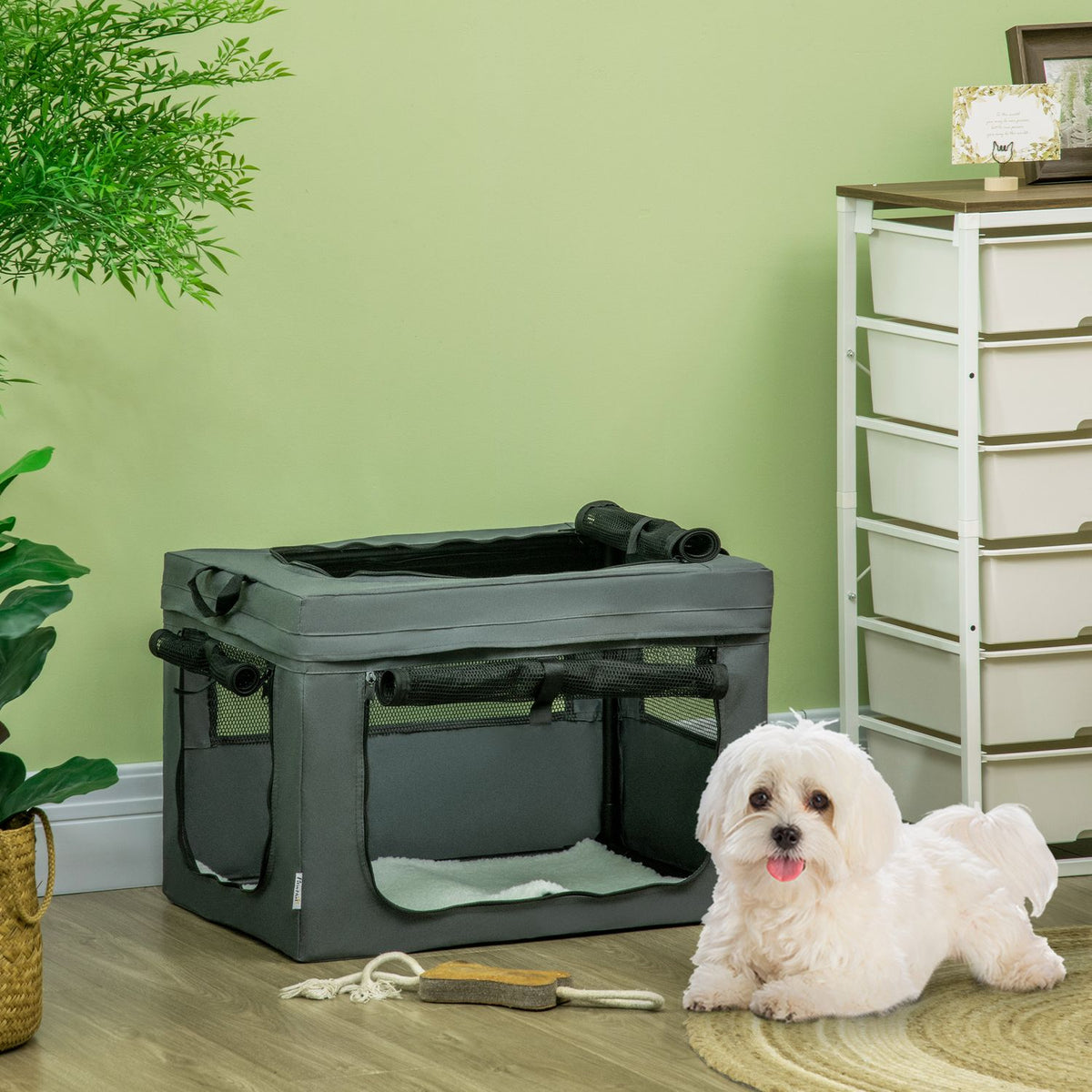 Dog Bag, Dog Box With Mesh Window, Cat Transport Box With Cushion, Oxford, Gray, For Dogs Up To 4 Kg