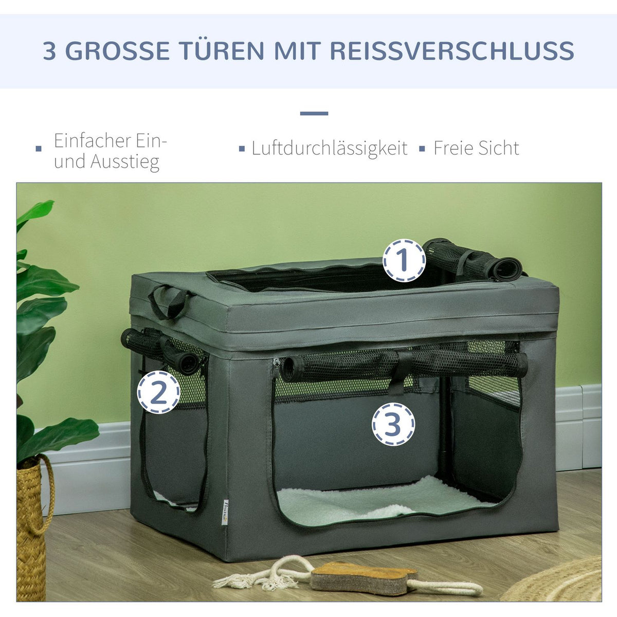 Dog Bag, Dog Box With Mesh Window, Cat Transport Box With Cushion, Oxford, Gray, For Dogs Up To 4 Kg
