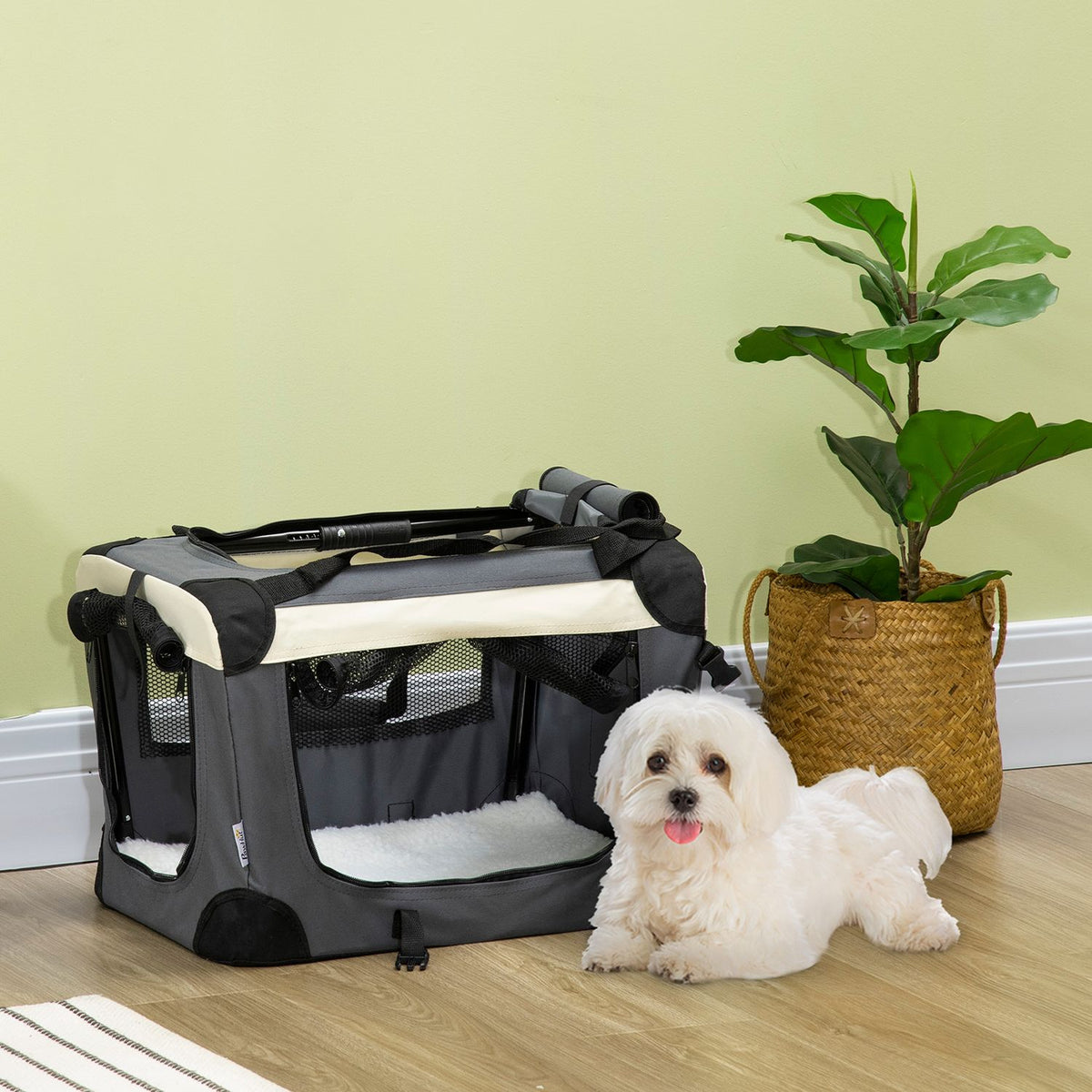 Dog Bag Transport Bag Foldable Dog Box With Cushion For Small Dogs Outdoor Oxford Fabric Gray + Black 50.5 X 33.5 X 35 Cm