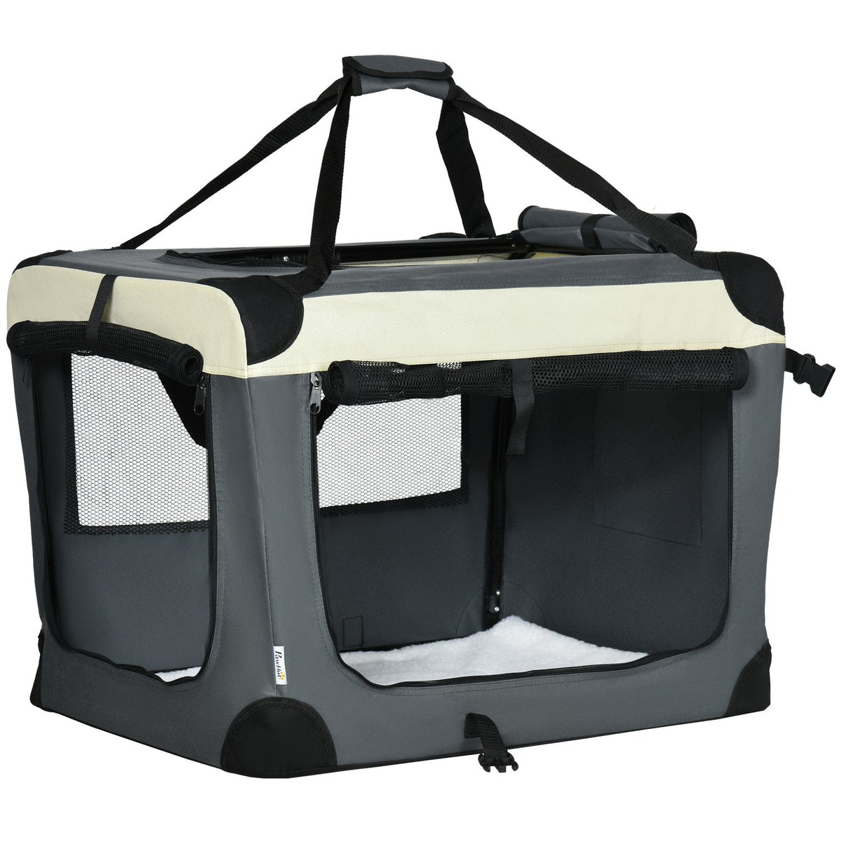 Dog Bag Transport Bag Foldable Dog Box With Cushion For Small Dogs Outdoor Oxford Fabric Gray + Black 70 X 51 X 50 Cm