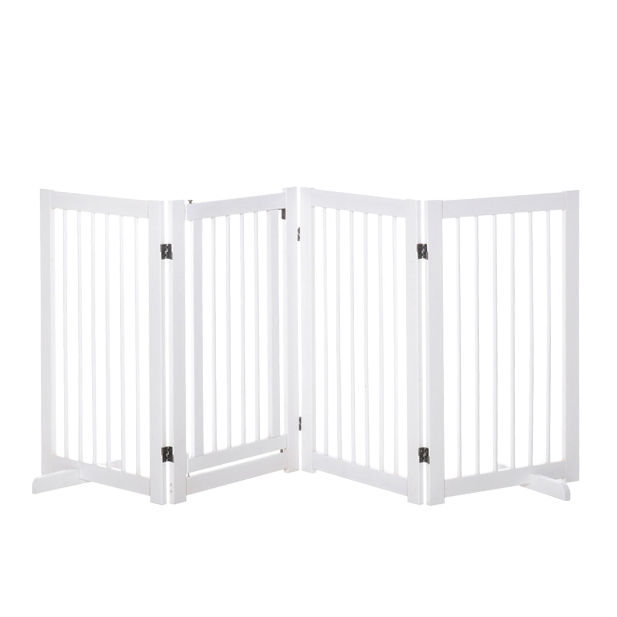 Dog Barrier 91 Cm Wooden Protective Gate Freestanding Dog Gate With Door Foldable With 2 Support Feet For Animals & Stairs White