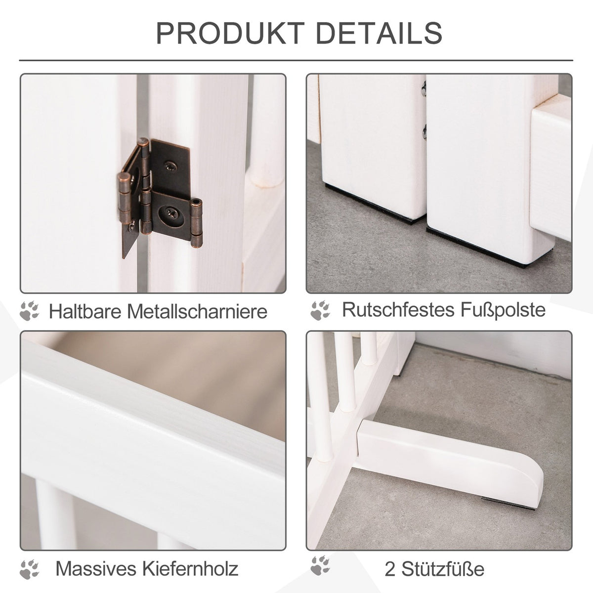 Dog Barrier 91 Cm Wooden Protective Gate Freestanding Dog Gate With Door Foldable With 2 Support Feet For Animals & Stairs White