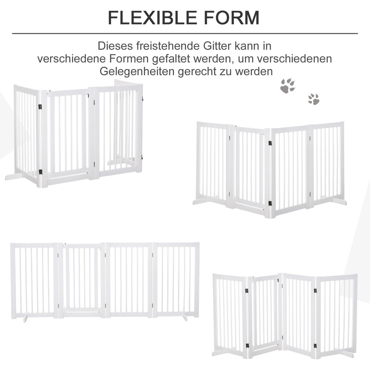 Dog Barrier 91 Cm Wooden Protective Gate Freestanding Dog Gate With Door Foldable With 2 Support Feet For Animals & Stairs White