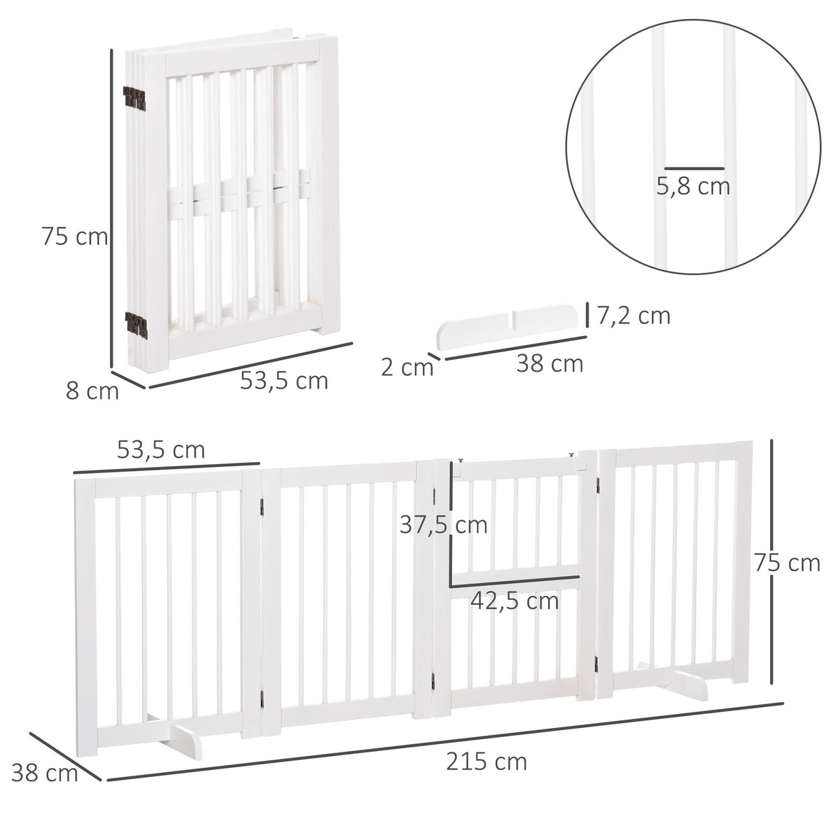 Dog Barrier Door Safety Gate 2 Support Feet Foldable Protective Gate Pack Of 4 Pine White 215X38X75Cm