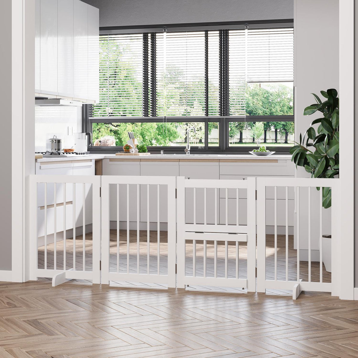 Dog Barrier Door Safety Gate 2 Support Feet Foldable Protective Gate Pack Of 4 Pine White 215X38X75Cm