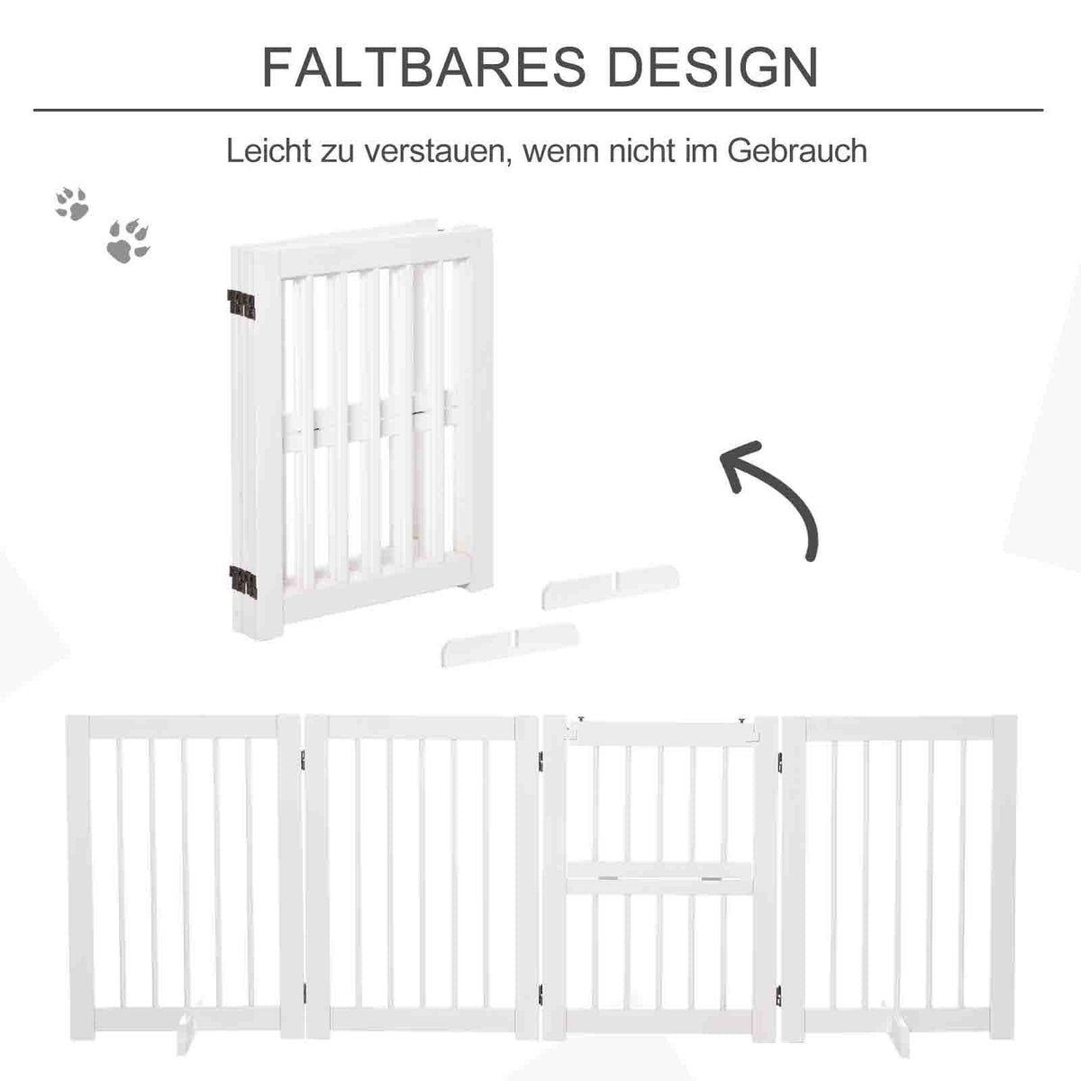 Dog Barrier Door Safety Gate 2 Support Feet Foldable Protective Gate Pack Of 4 Pine White 215X38X75Cm