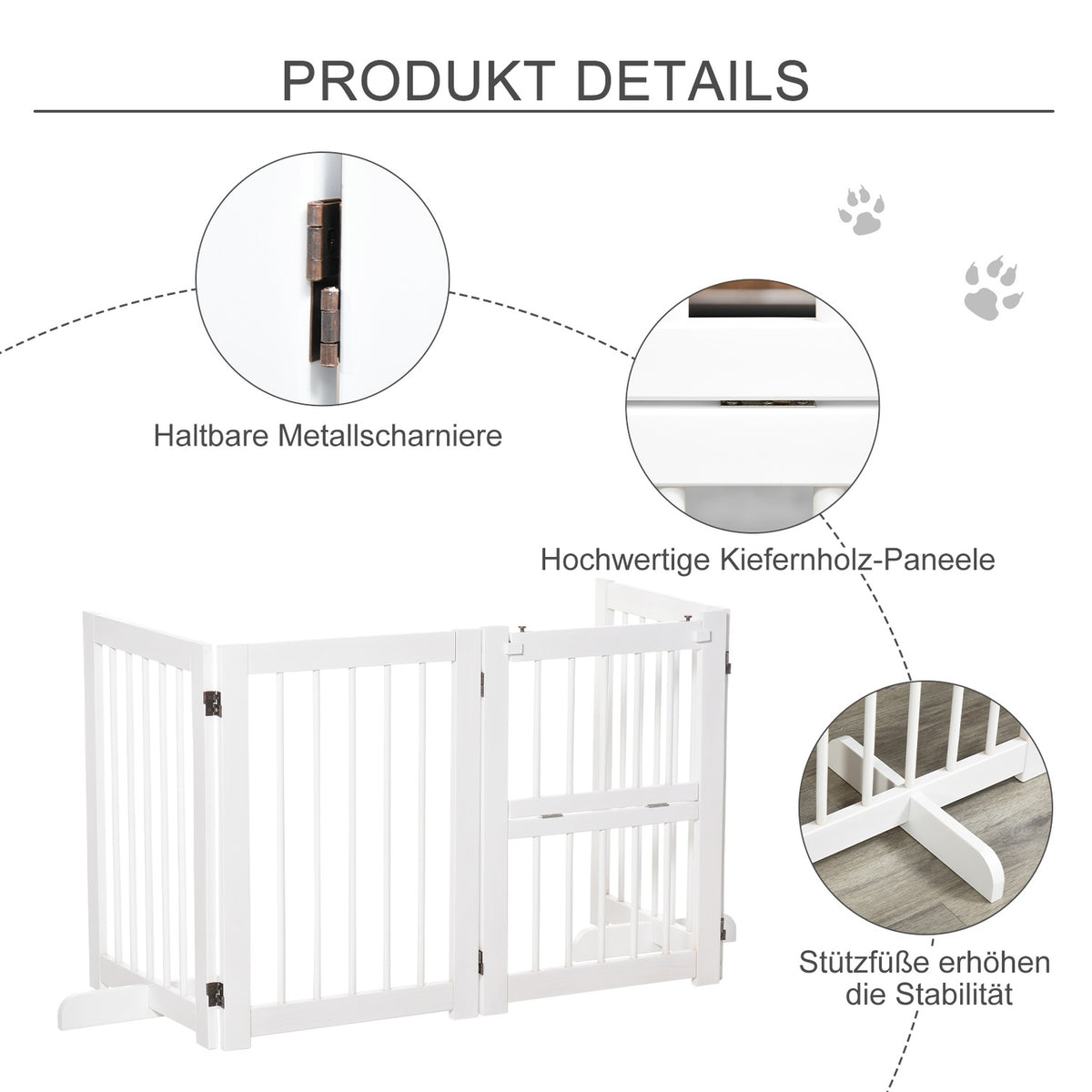 Dog Barrier Door Safety Gate 2 Support Feet Foldable Protective Gate Pack Of 4 Pine White 215X38X75Cm