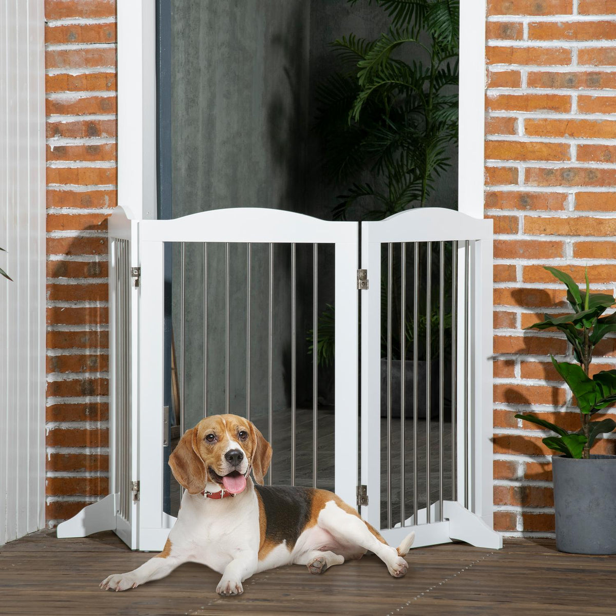 Dog Barrier Door Safety Gate Foldable Dog Gate Stand 3 Panels Stair Gate White 154X30X80Cm