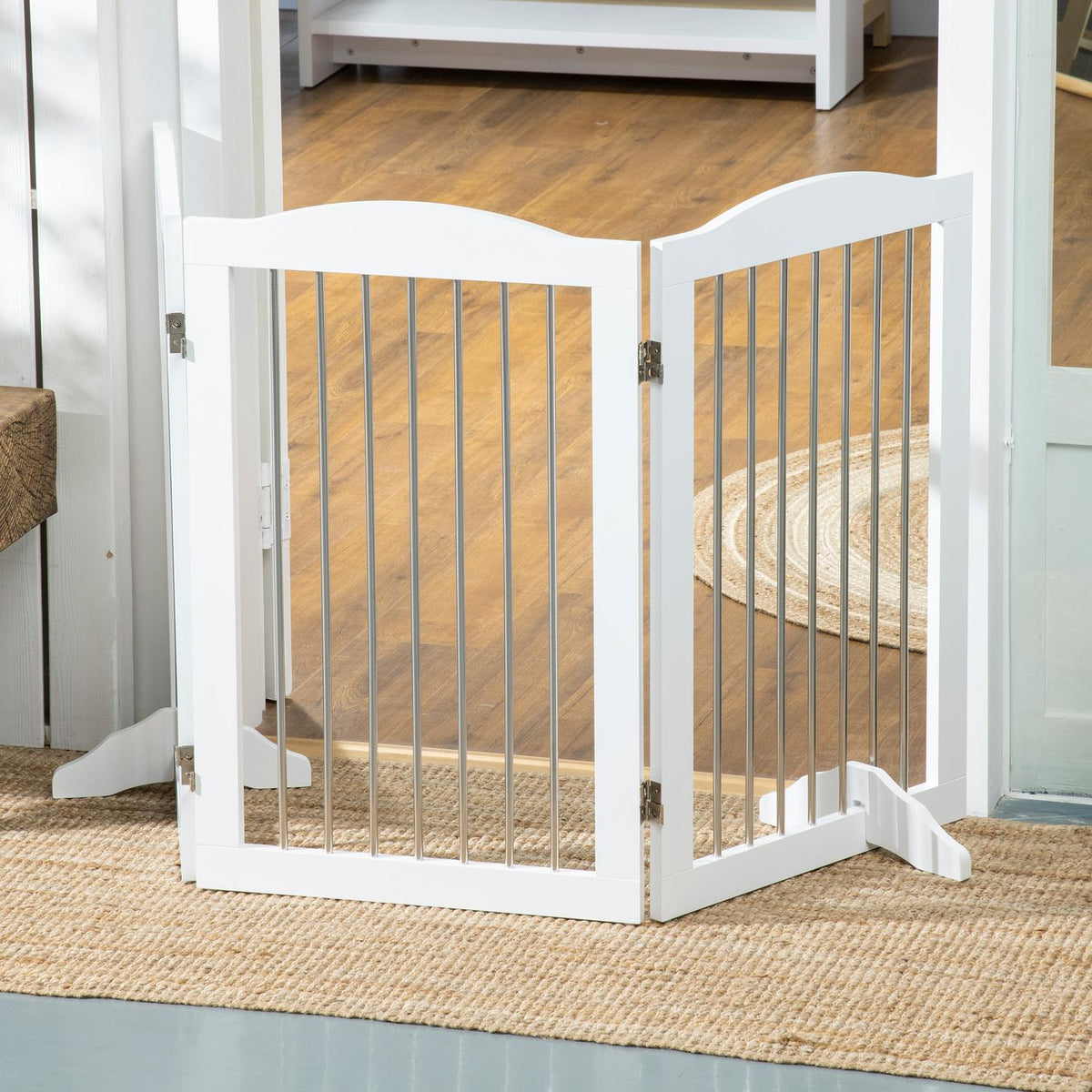 Dog Barrier Door Safety Gate Foldable Dog Gate Stand 3 Panels Stair Gate White 154X30X80Cm