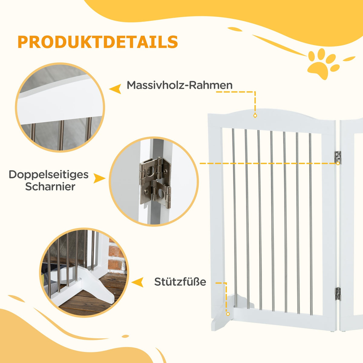 Dog Barrier Door Safety Gate Foldable Dog Gate Stand 3 Panels Stair Gate White 154X30X80Cm