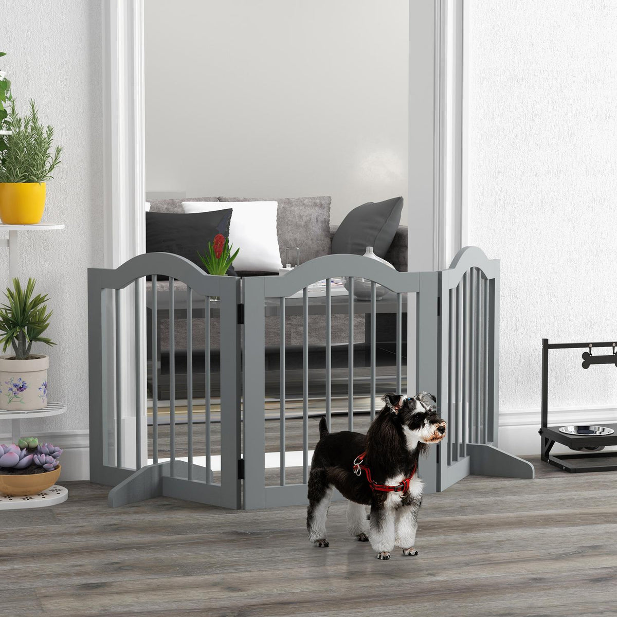 Dog Barrier Gate, 3-Piece, 154.5 x 61 cm, Foldable Dog Gate with Door, Door Gate with 2 Support Feet, Freestanding Stair Gate for Kitchen, Hallway, Light Gray |
