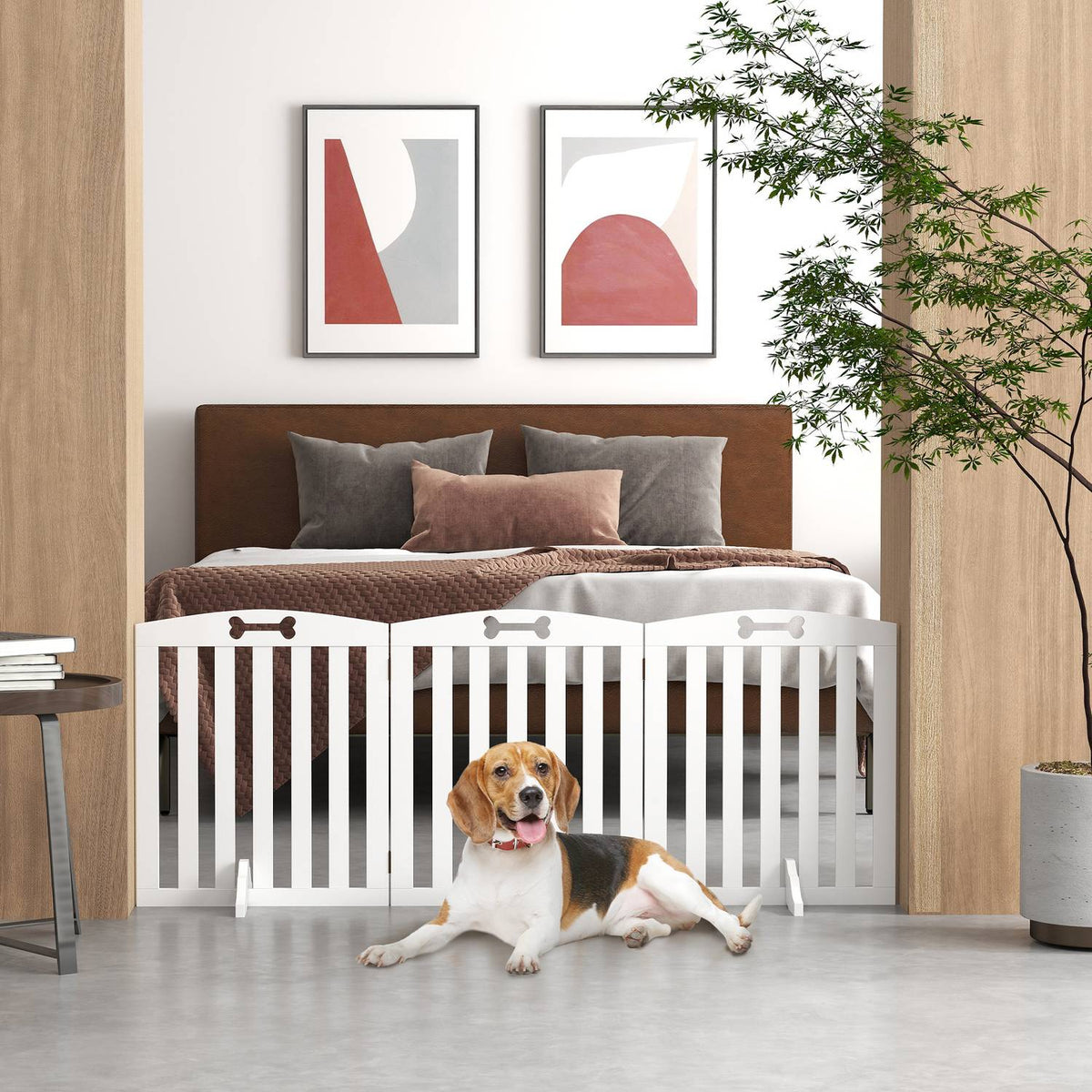 Dog Barrier Gate, 3-Piece, 155 x 61 cm, Foldable Door Gate with 2 Support Feet, Freestanding Dog Gate, Stair Gate for Medium Dogs, for Hallway, Stairs, White